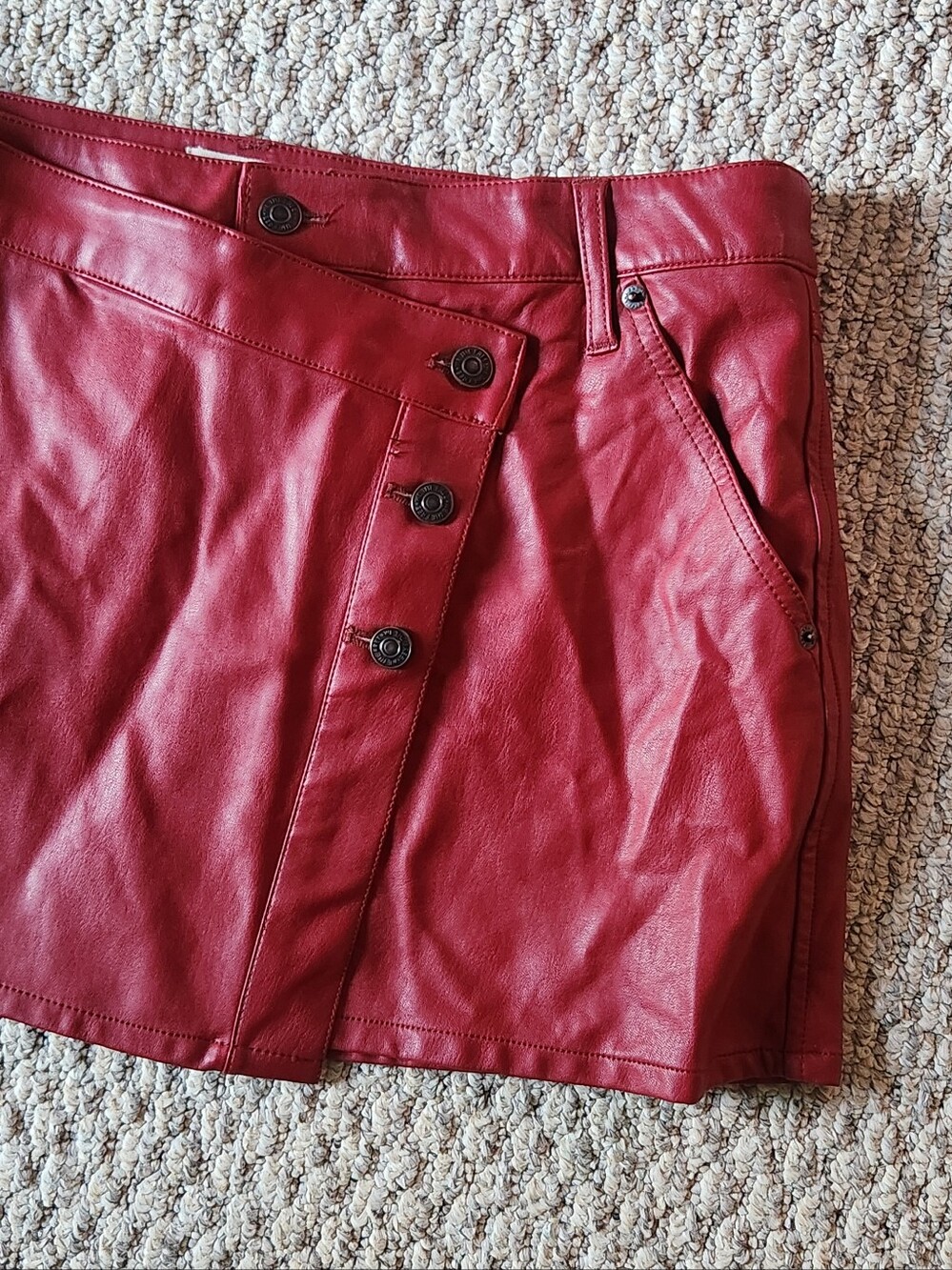 We The Free Red Faux Leather Button-Front Mini Skirt